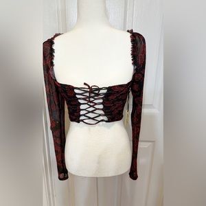 Liberty Love Print Cranberry Red Crop Top Size XS NWT